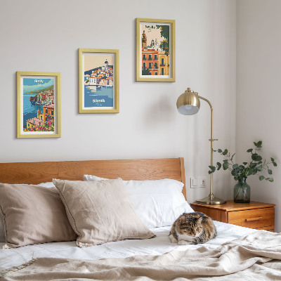 Juego de 3 cuadros decorativos Paisajes de ciudades europeas con edificios coloridos