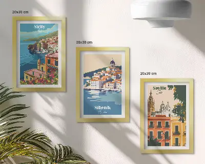Juego de 3 cuadros decorativos de paisajes de ciudades europeas con edificios coloridos