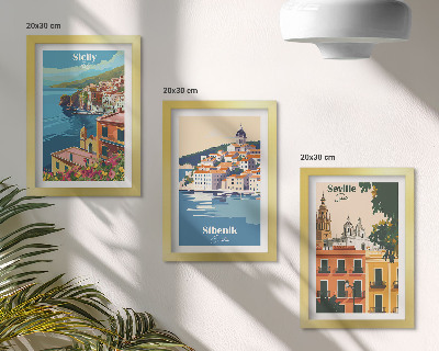 Juego de 3 cuadros decorativos Paisajes de ciudades europeas con edificios coloridos