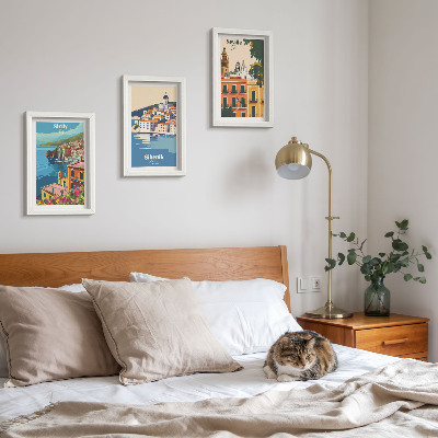 Juego de 3 cuadros decorativos Paisajes de ciudades europeas con edificios coloridos