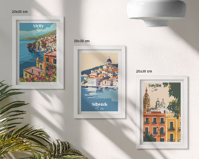Juego de 3 cuadros decorativos Paisajes de ciudades europeas con edificios coloridos
