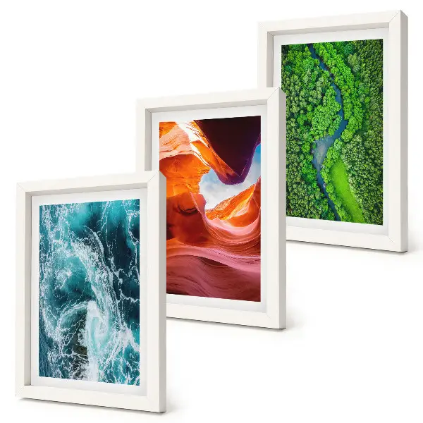 Juego de 3 cuadros decorativos con paisaje de agua en movimiento en el cañón y naturaleza de bosque verde