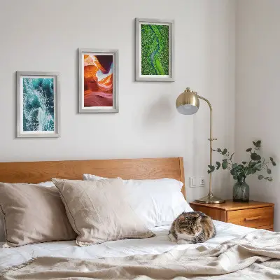 Juego de 3 cuadros decorativos con paisaje de agua en movimiento en el cañón y naturaleza de bosque verde