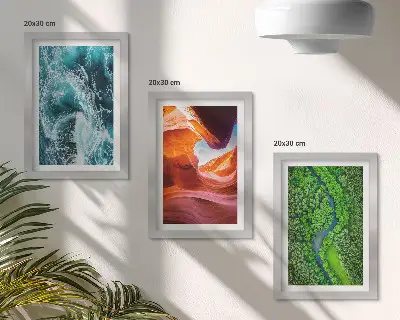Juego de 3 cuadros decorativos con paisaje de agua en movimiento en el cañón y naturaleza de bosque verde