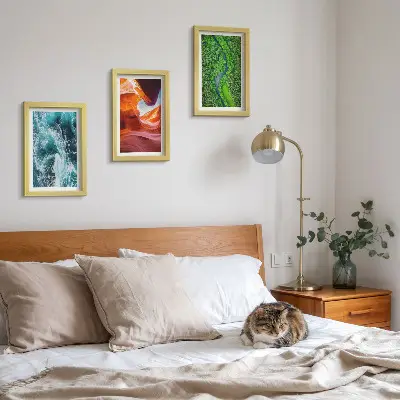 Juego de 3 cuadros decorativos con paisaje de agua en movimiento en el cañón y naturaleza de bosque verde