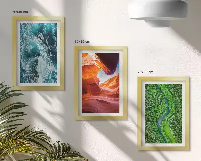 Juego de 3 cuadros decorativos con paisaje de agua en movimiento en el cañón y naturaleza de bosque verde