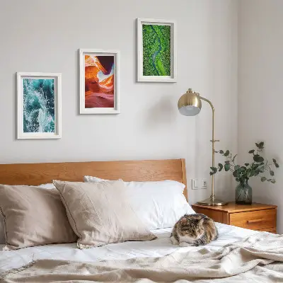 Juego de 3 cuadros decorativos con paisaje de agua en movimiento en el cañón y naturaleza de bosque verde