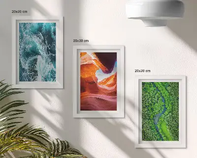 Juego de 3 cuadros decorativos con paisaje de agua en movimiento en el cañón y naturaleza de bosque verde
