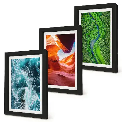 Juego de 3 cuadros decorativos con paisaje de agua en movimiento en el cañón y naturaleza de bosque verde