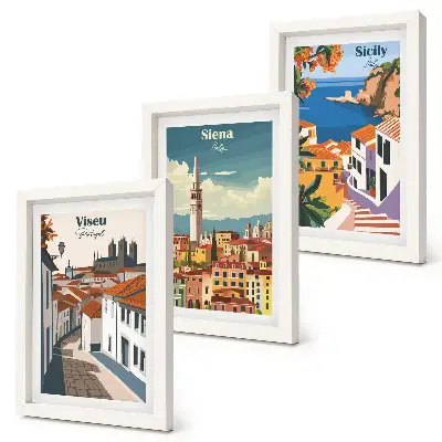 Tríptico enmarcado ilustraciones retro de ciudades famosas del mundo