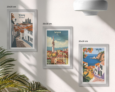 Tríptico enmarcado Ilustraciones retro de ciudades famosas de todo el mundo.