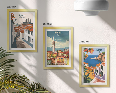 Tríptico enmarcado Ilustraciones retro de ciudades famosas de todo el mundo.