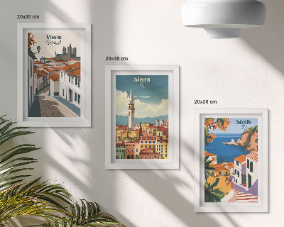 Tríptico enmarcado Ilustraciones retro de ciudades famosas de todo el mundo.