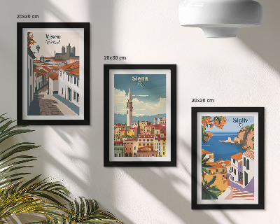 Tríptico enmarcado Ilustraciones retro de ciudades famosas de todo el mundo.