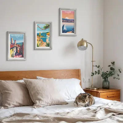 Juego de 3 cuadros decorativos con diseño de pueblos italianos y paisajes costeros de estilo retro