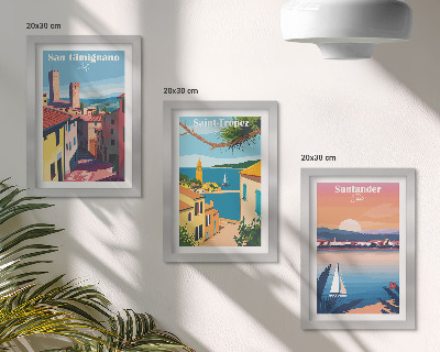 Juego de 3 cuadros decorativos Pueblos italianos y paisajes costeros de estilo retro.
