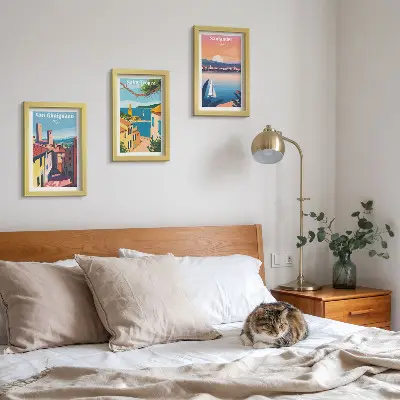 Juego de 3 cuadros decorativos con diseño de pueblos italianos y paisajes costeros de estilo retro
