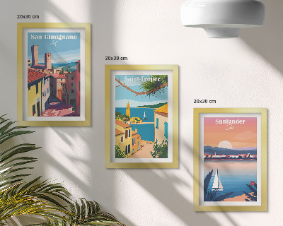 Juego de 3 cuadros decorativos Pueblos italianos y paisajes costeros de estilo retro.