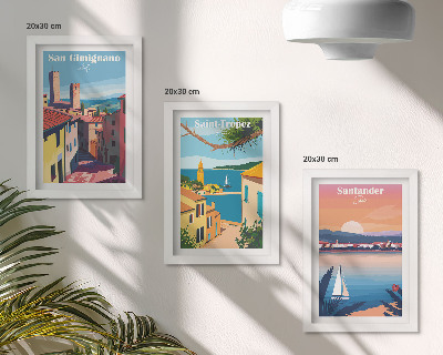 Juego de 3 cuadros decorativos Pueblos italianos y paisajes costeros de estilo retro.