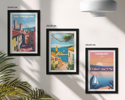Juego de 3 cuadros decorativos Pueblos italianos y paisajes costeros de estilo retro.