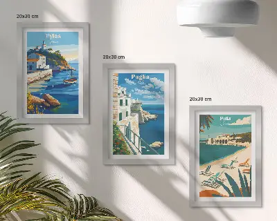 Tríptico de paisajes costeros pintorescos enmarcados con destinos turísticos