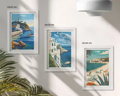 Tríptico de paisajes costeros pintorescos enmarcados con destinos turísticos