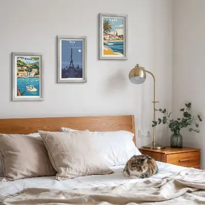Juego de 3 cuadros decorativos con vistas de arquitectura y ciudades costeras