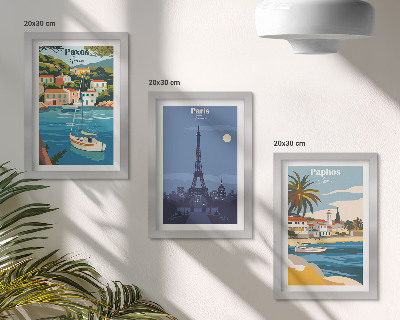 Juego de 3 cuadros decorativos Vistas de ciudades costeras y su arquitectura.