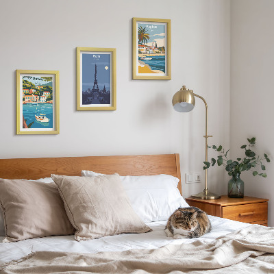 Juego de 3 cuadros decorativos Vistas de ciudades costeras y su arquitectura.