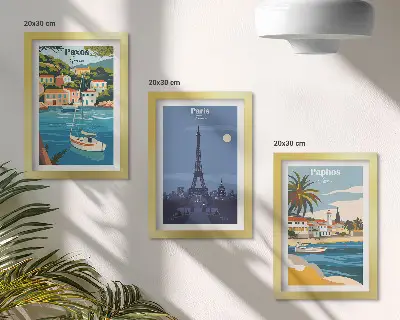Juego de 3 cuadros decorativos con vistas de arquitectura y ciudades costeras