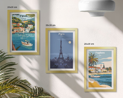Juego de 3 cuadros decorativos Vistas de ciudades costeras y su arquitectura.