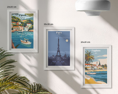Juego de 3 cuadros decorativos Vistas de ciudades costeras y su arquitectura.