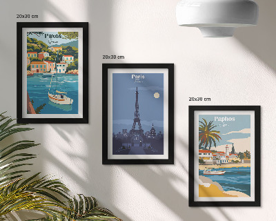 Juego de 3 cuadros decorativos Vistas de ciudades costeras y su arquitectura.