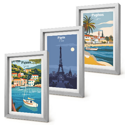 Juego de 3 cuadros decorativos Vistas de ciudades costeras y su arquitectura.