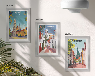 Juego de 3 cuadros decorativos Ciudades europeas en coloridas ilustraciones