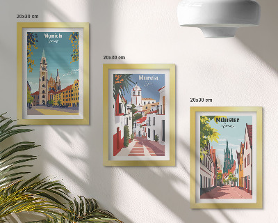 Juego de 3 cuadros decorativos Ciudades europeas en coloridas ilustraciones
