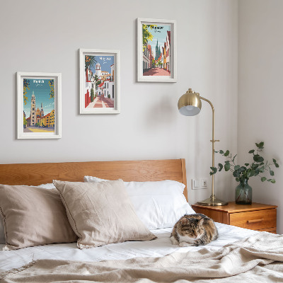 Juego de 3 cuadros decorativos Ciudades europeas en coloridas ilustraciones