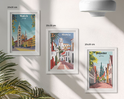 Juego de 3 cuadros decorativos Ciudades europeas en coloridas ilustraciones