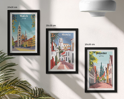 Juego de 3 cuadros decorativos Ciudades europeas en coloridas ilustraciones
