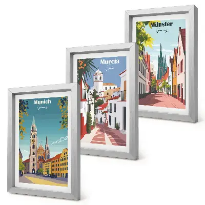 Juego de 3 cuadros decorativos con ilustraciones coloridas de ciudades europeas