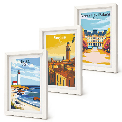 Tríptico enmarcado Vistas de lugares famosos junto al mar y en las ciudades.