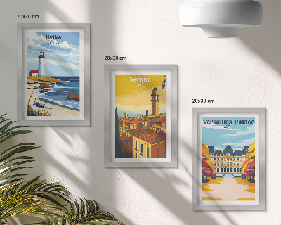 Tríptico enmarcado Vistas de lugares famosos junto al mar y en las ciudades.