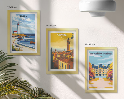 Tríptico enmarcado Vistas de lugares famosos junto al mar y en las ciudades.