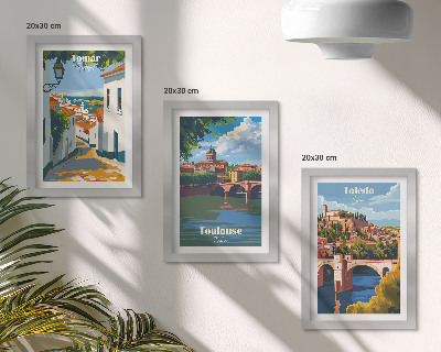 Tríptico enmarcado Gráficos de estilo retro de ciudades famosas