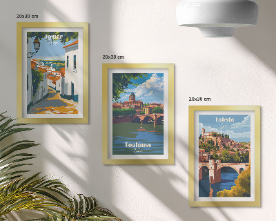 Tríptico enmarcado Gráficos de estilo retro de ciudades famosas