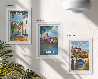 Tríptico enmarcado Gráficos de estilo retro de ciudades famosas
