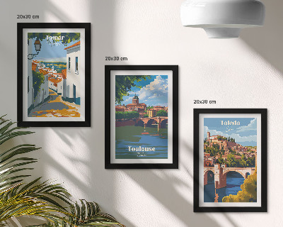 Tríptico enmarcado Gráficos de estilo retro de ciudades famosas