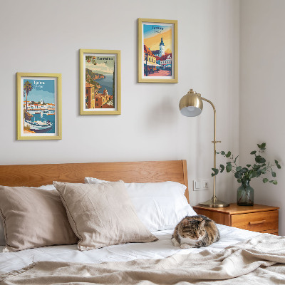 Juego de 3 cuadros decorativos Vistas de ciudades costeras y su arquitectura.
