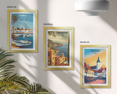 Juego de 3 cuadros decorativos Vistas de ciudades costeras y su arquitectura.