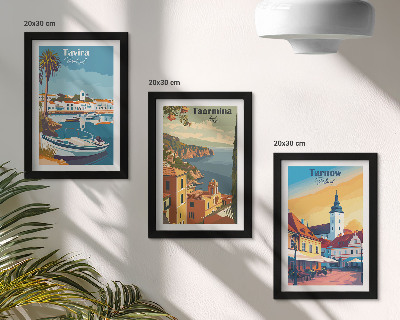 Juego de 3 cuadros decorativos Vistas de ciudades costeras y su arquitectura.
